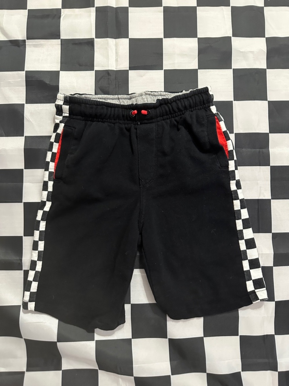 Gymboree Black Racer Shorts with Checker Side Stripes and Red Accents 5T